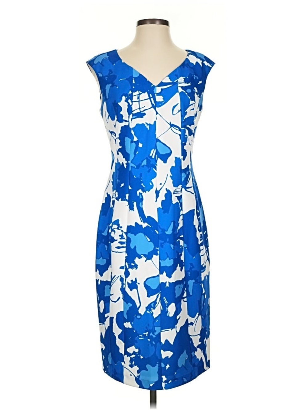 J. Peterman Blue & White Floral V-Neck Midi Dress
